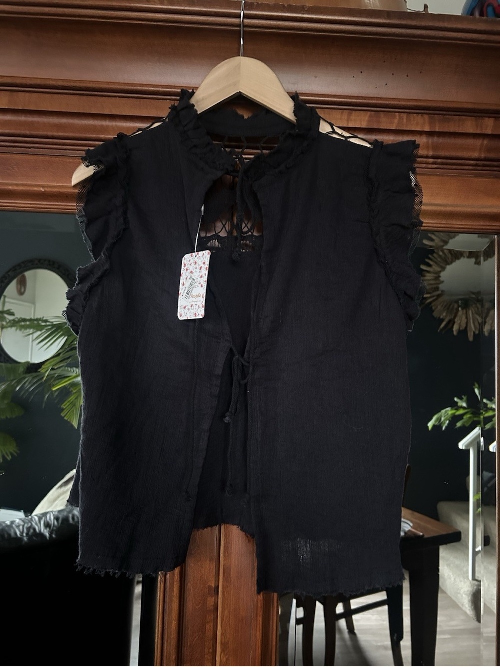 Free People Black Large Lacey Top
